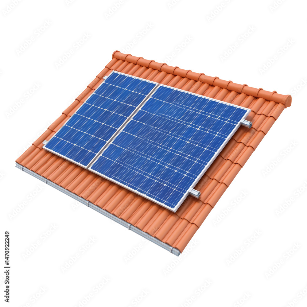 Solar Panels on a Red Tile Roof for Renewable Energy Solutions Isolated on transparent background Solar Panels on a Red Tile Roof for Renewable Energy Solutions Isolated on transparent background