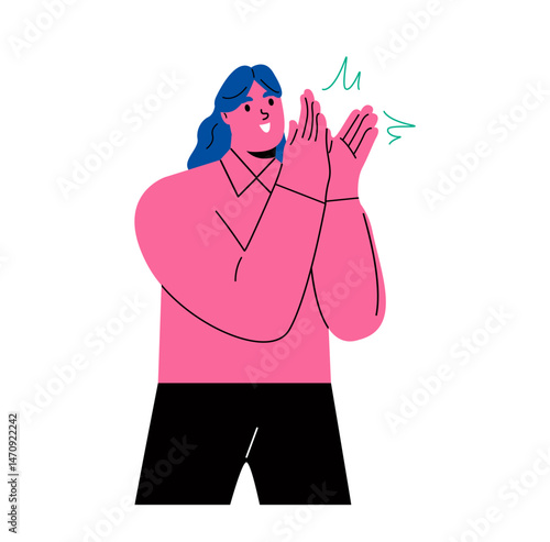 Business woman clapping her hands congratulate. Flat vector illustration isolated on white