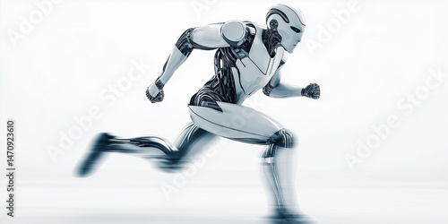 Futuristic robot sprinting forward