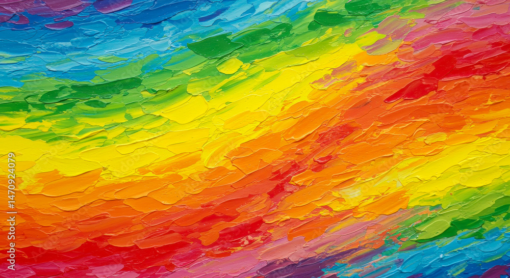 Obraz premium Vibrant Rainbow Impasto Abstract Painting: Colorful Texture Back