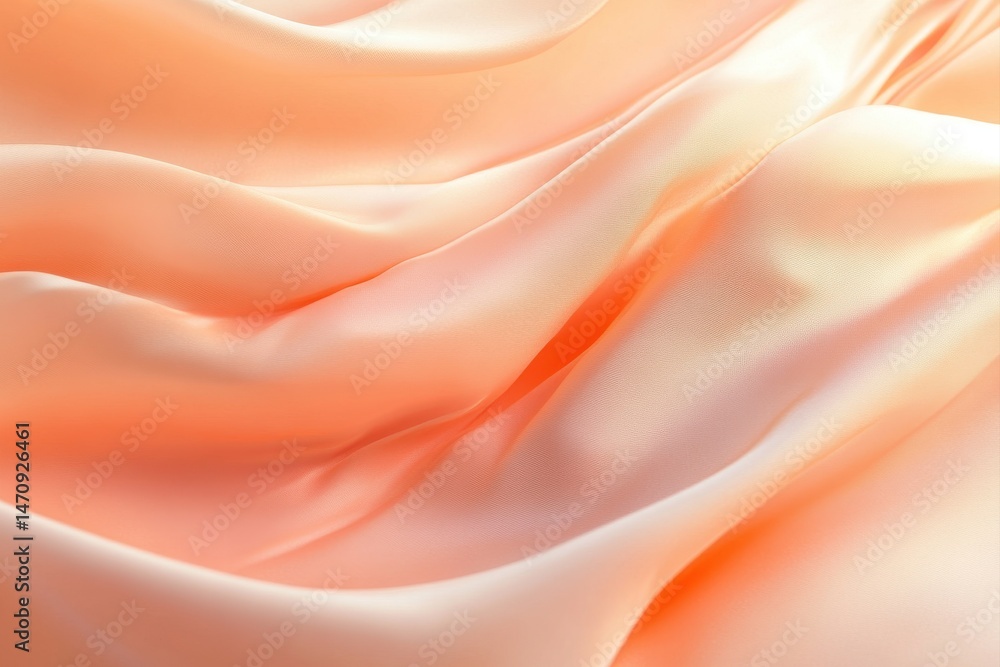 Soft, peachy silk fabric drapes in flowing folds. Detailed close-up view of a luxurious, smooth texture Soft, peachy silk fabric drapes in flowing folds. Detailed close-up view of a luxurious, smooth texture
