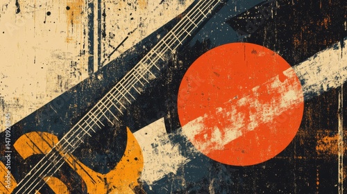 Abstract Graphic of Guitar, Circle, and Geometric Shapes