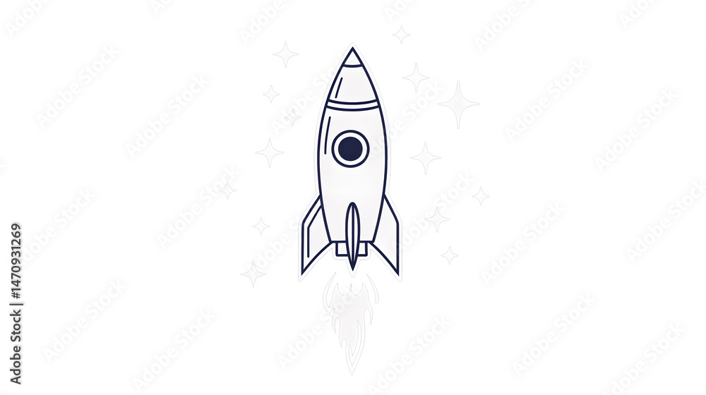 Minimalist Rocket Launch with Stars on Transparent Background Minimalist Rocket Launch with Stars on Transparent Background