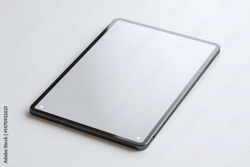 Sleek tablet with blank screen on white background. Modern technology concept. Sleek tablet with blank screen on white background. Modern technology concept.