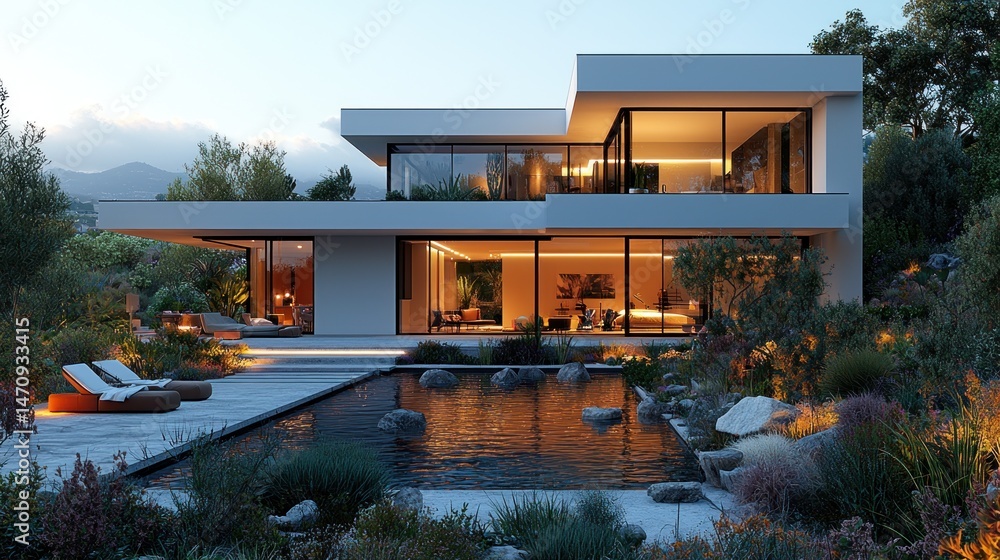 Fototapeta premium Modern house with pool and landscaping