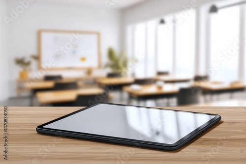 Wallpaper Mural Tablet on a wooden desk in a classroom. Torontodigital.ca