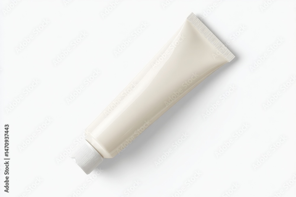Creamy off-white tube on white background. Minimalist product shot. Creamy off-white tube on white background. Minimalist product shot.