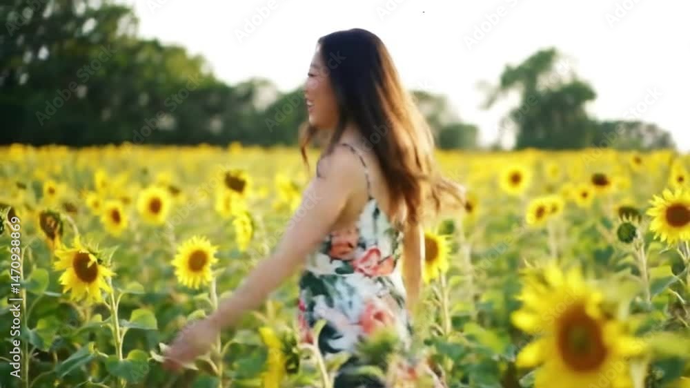 happy girl in a field of sunflowers happy girl in a field of sunflowers