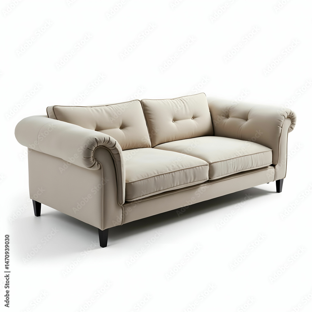 Fototapeta premium A deep-seated 3-seater sofa featuring oversized armrest.
