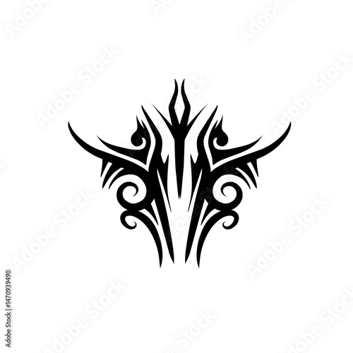 Abstract tribal design featuring sharp lines and curves, suitable for tattoos or graphic art