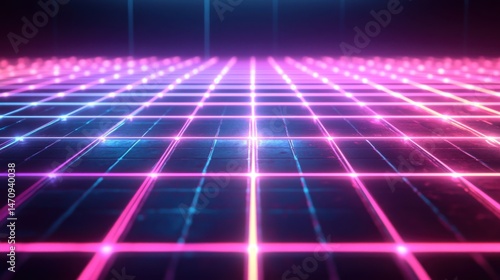 Pink and Blue Neon Grid Pattern on Dark Background