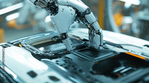 Robotic Arm Installing Sunroof in Vehicle Body