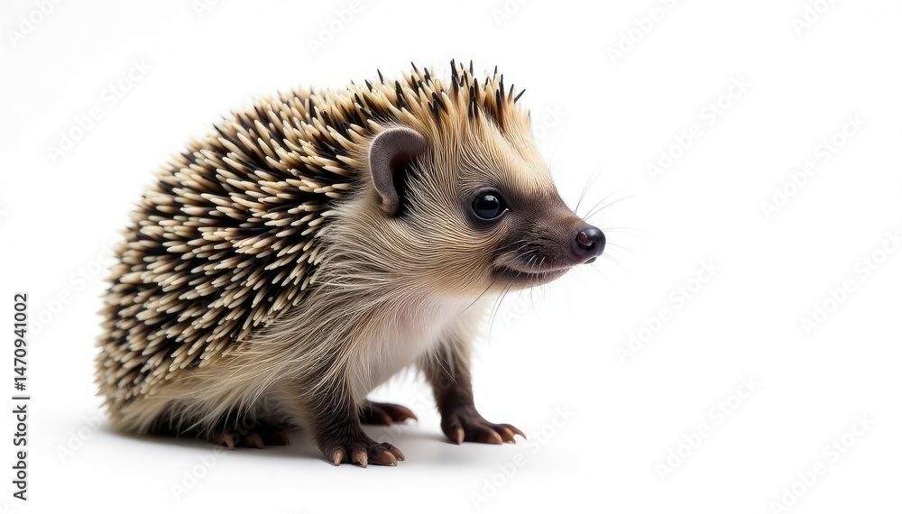 Naklejka premium Close-up of a solitary hedgehog against stark white backdrop , image, fauna, wildlife