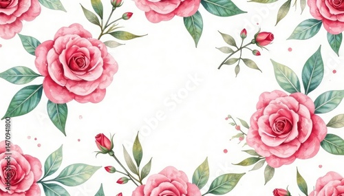 Delicate watercolor roses & leaves, repeating pattern, repeat, nature