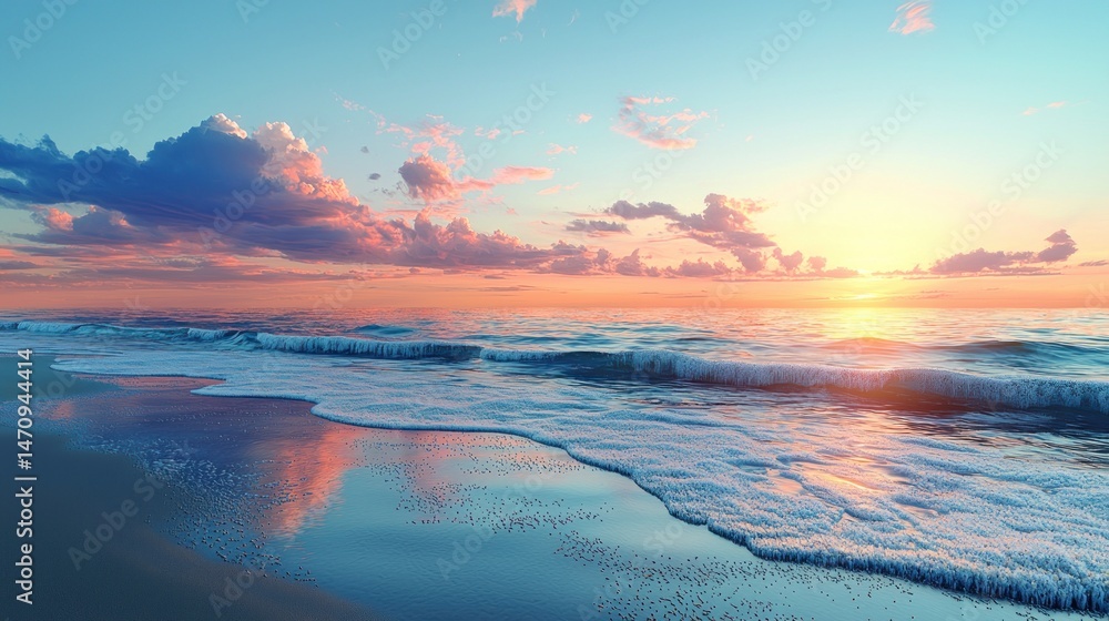 Obraz premium Sunset beach scene, calm waves