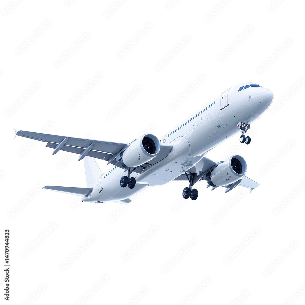 A modern airplane in flight against a clear blue sky, symbolizing travel and adventure. transparent background A modern airplane in flight against a clear blue sky, symbolizing travel and adventure. transparent background