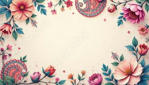 Subtle paisley floral motif, soft color palette , silk, muted, print