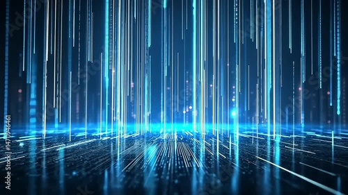 Abstract Blue Digital Background with Glowing Lines Data Streams and Futuristic Light Effects Perfect for Technology Designs and Cyber Network Visualizations