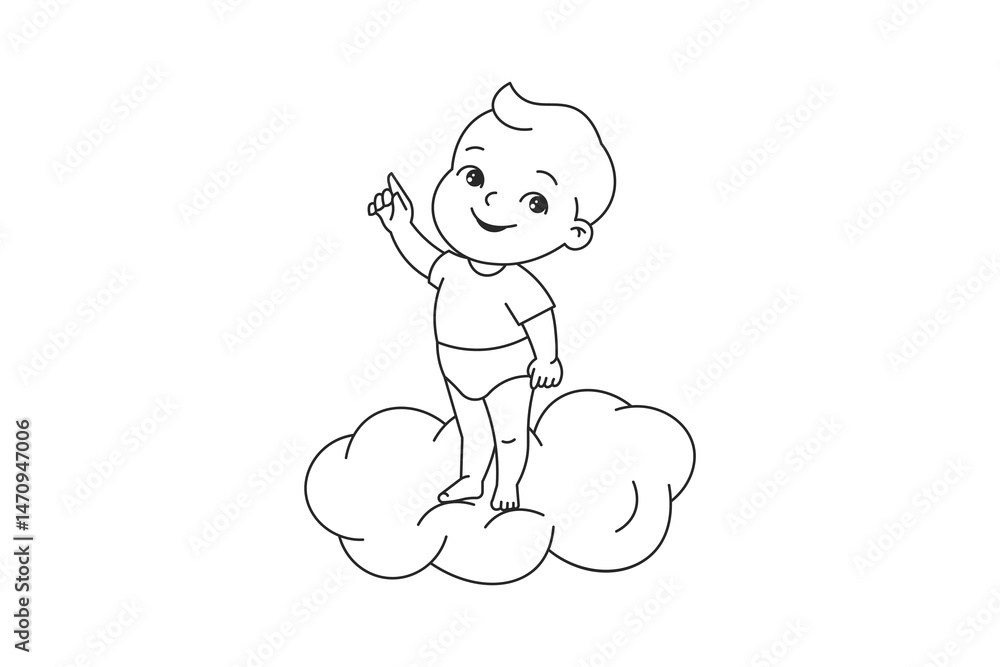 Baby Boy on Cloud Coloring Page – Cute Cartoon Outline Illustration Baby Boy on Cloud Coloring Page – Cute Cartoon Outline Illustration