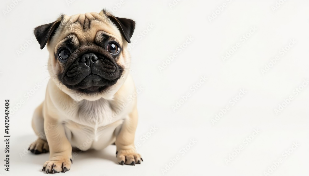 Obraz premium Adorable pug dog, isolated on pure white background, funny dog, canine, cute