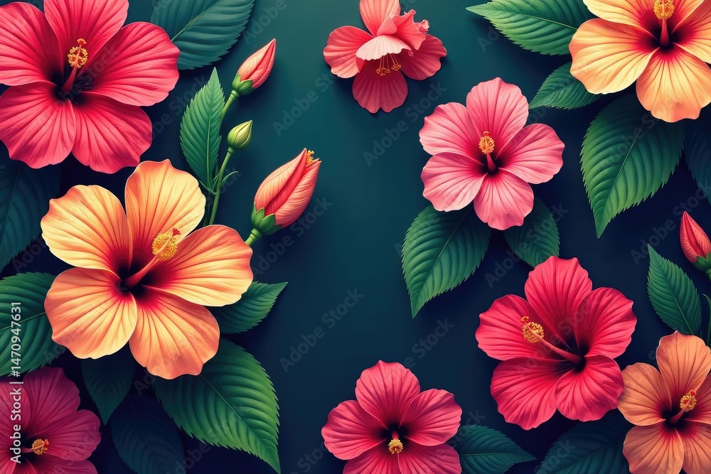 custom made wallpaper toronto digitalBold, vibrant hibiscus blooms create a lush, tropical repeat , paradise, orange