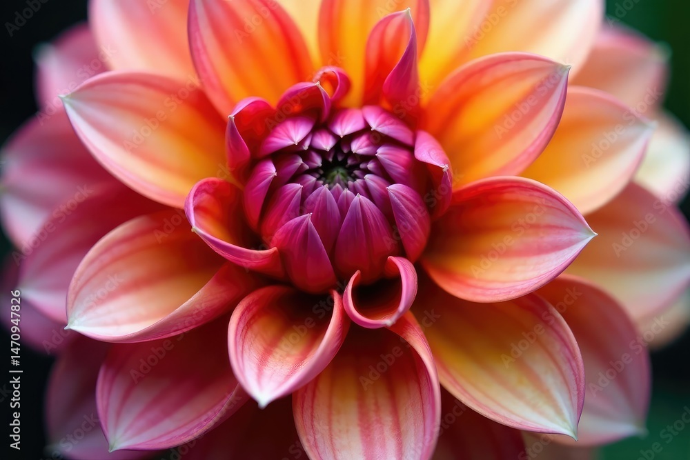 Close-up dahlia, intricate petal details, rich color gradient , autumn, floral pattern, blossom Close-up dahlia, intricate petal details, rich color gradient , autumn, floral pattern, blossom