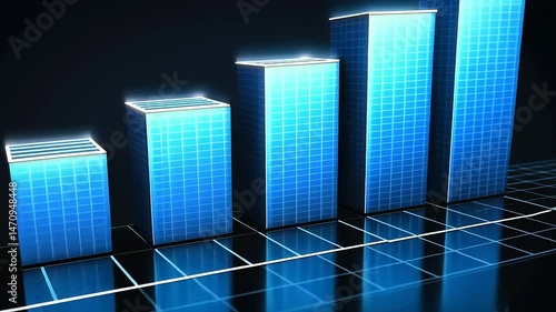 Abstract Blue Glowing Bar Chart Representing Financial Data Analysis on Dark Background