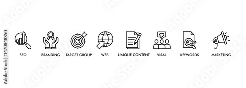 Content is king banner web icon vector illustration concept with icon of seo, branding, web, target group, unique content, keywords, marketing, viral and ranking