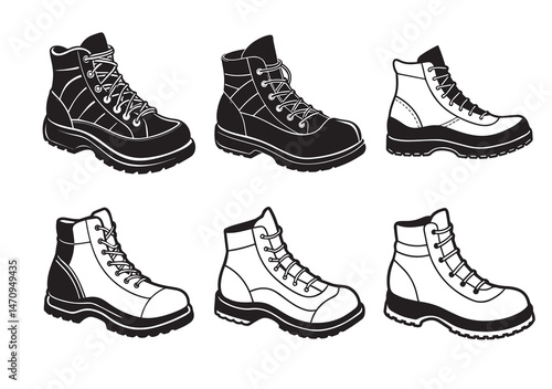 Hiking boot Silhouette Vector Set