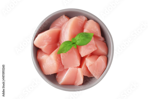 Wallpaper Mural top view Raw diced chicken fillet in ceramic bowl isolated Torontodigital.ca