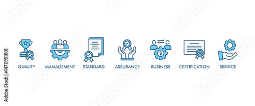 ISO 9001 banner web icon vector illustration concept with icon of quality, management, standard, assurance, business, certification and service