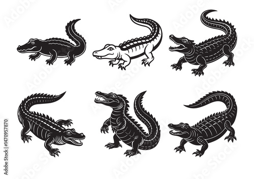 Alligator Silhouette Vector Set