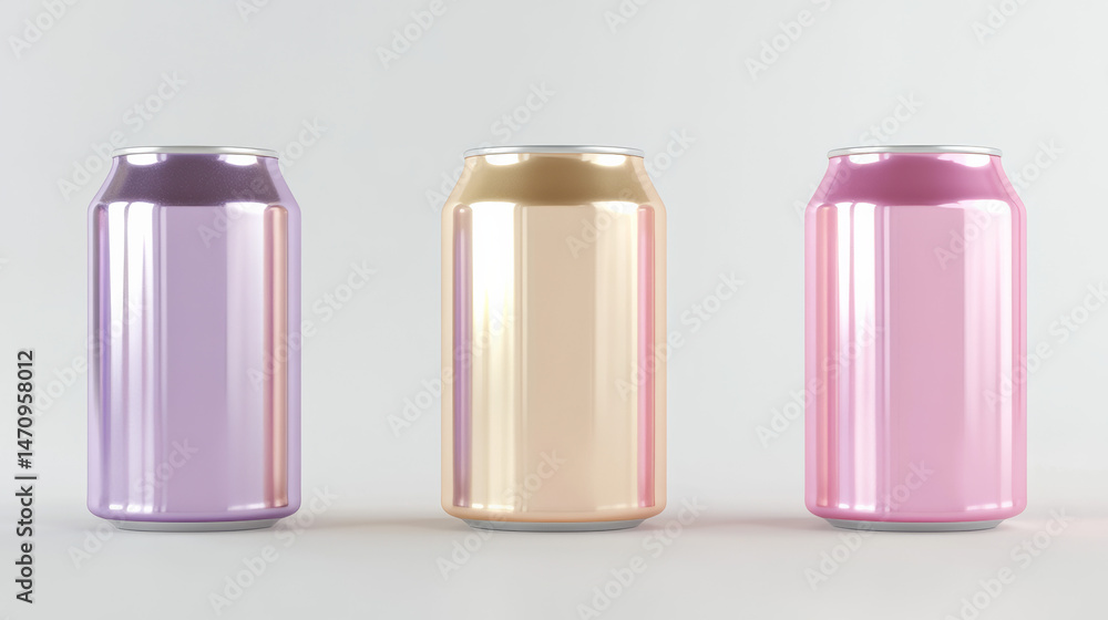 Pastel aluminum cans ,3d illustration,3d rendering on white background Pastel aluminum cans ,3d illustration,3d rendering on white background