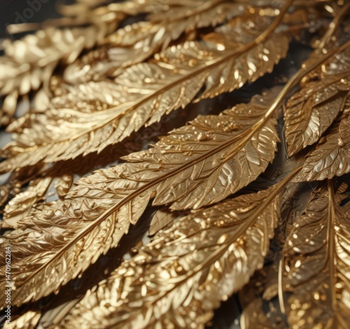 Close-up of shimmering gold leaf, intricate details,  metal,  reflection,  abstract