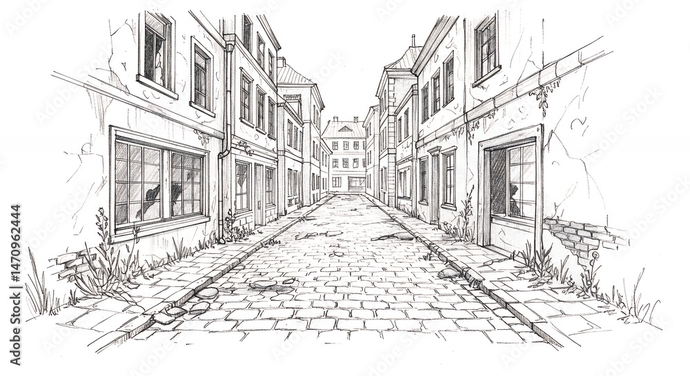 Fototapeta premium Abandoned alleyway perspective drawing