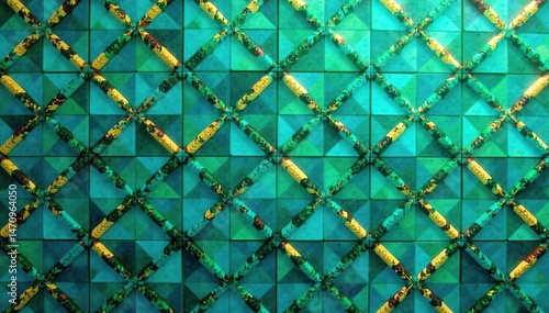 Abstract seamless geometric pattern in vibrant teal and gold tones Perfect for textile design, wallpaper, and web backgrounds , design, shape