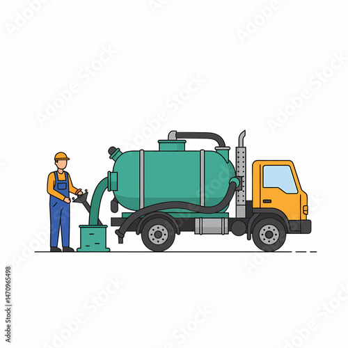 Sewer Cleaning Service Pumping Waste From Septic Tank Truck