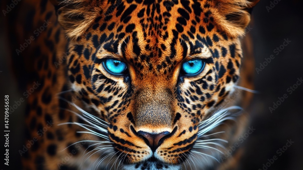 Naklejka premium Closeup Leopard with Blue Eyes Captivating Gaze Wild Cat Portrait Majestic Creature Wildlife Photography
