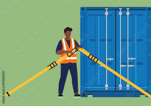 Man Securing Cargo Container Doors with Straps for Shipping