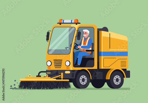 Road Sweeper Cleaning Street Illustration Municipal Service Occupation