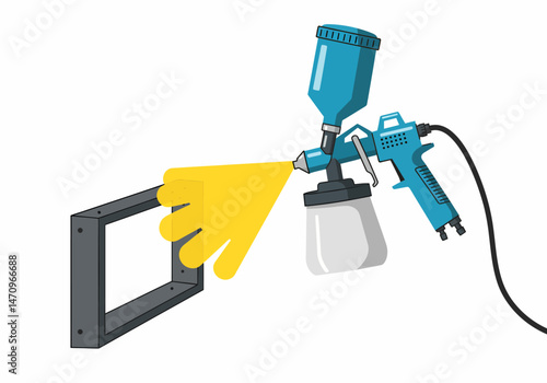 Illustration of Spray Gun Painting Metal Frame Yellow