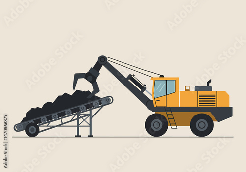 Heavy-Duty Coal Mining Machine Loading Coal onto Conveyor