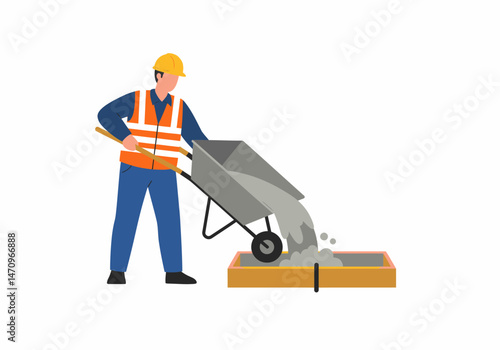 construction worker pouring cement into container clip art preview