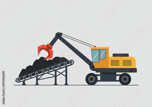 Coal Mining Industry Machinery Cartoon Conveyor Belt Illustration