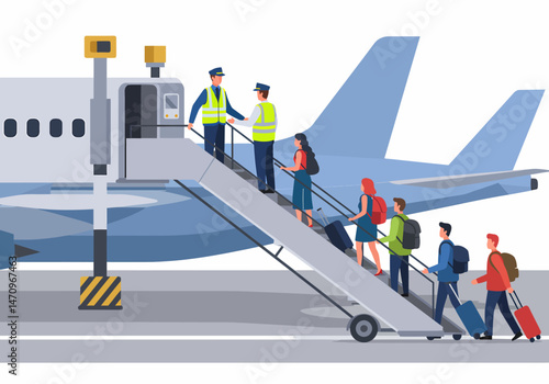 Passengers Ascending Airplane Stairs for Boarding Travel Adventure
