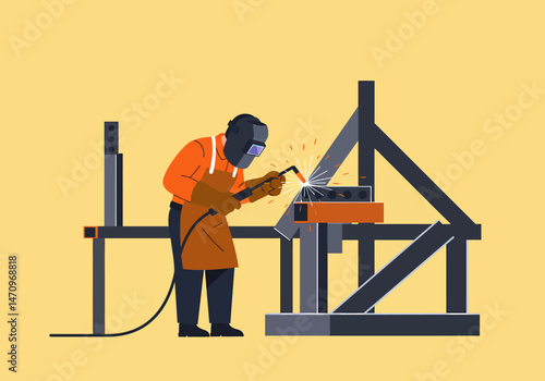 Welder at Work Iron Structure Construction Metal Industry Job