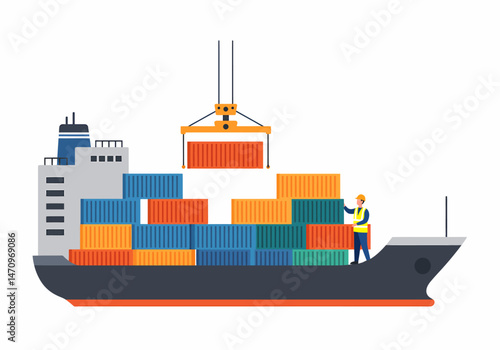 Container Ship Loading Illustration Shipping Delivery and Logistics