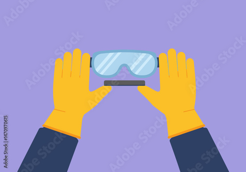 Protective gear demonstration safety first worker with goggles