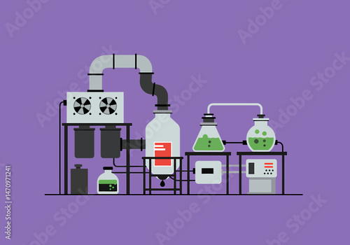 Scientific Experiment Setup With Chemical Reaction Flask