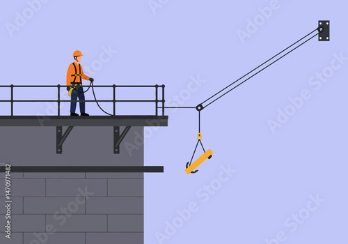 Construction Worker Using Crane to Lift Materials Safely